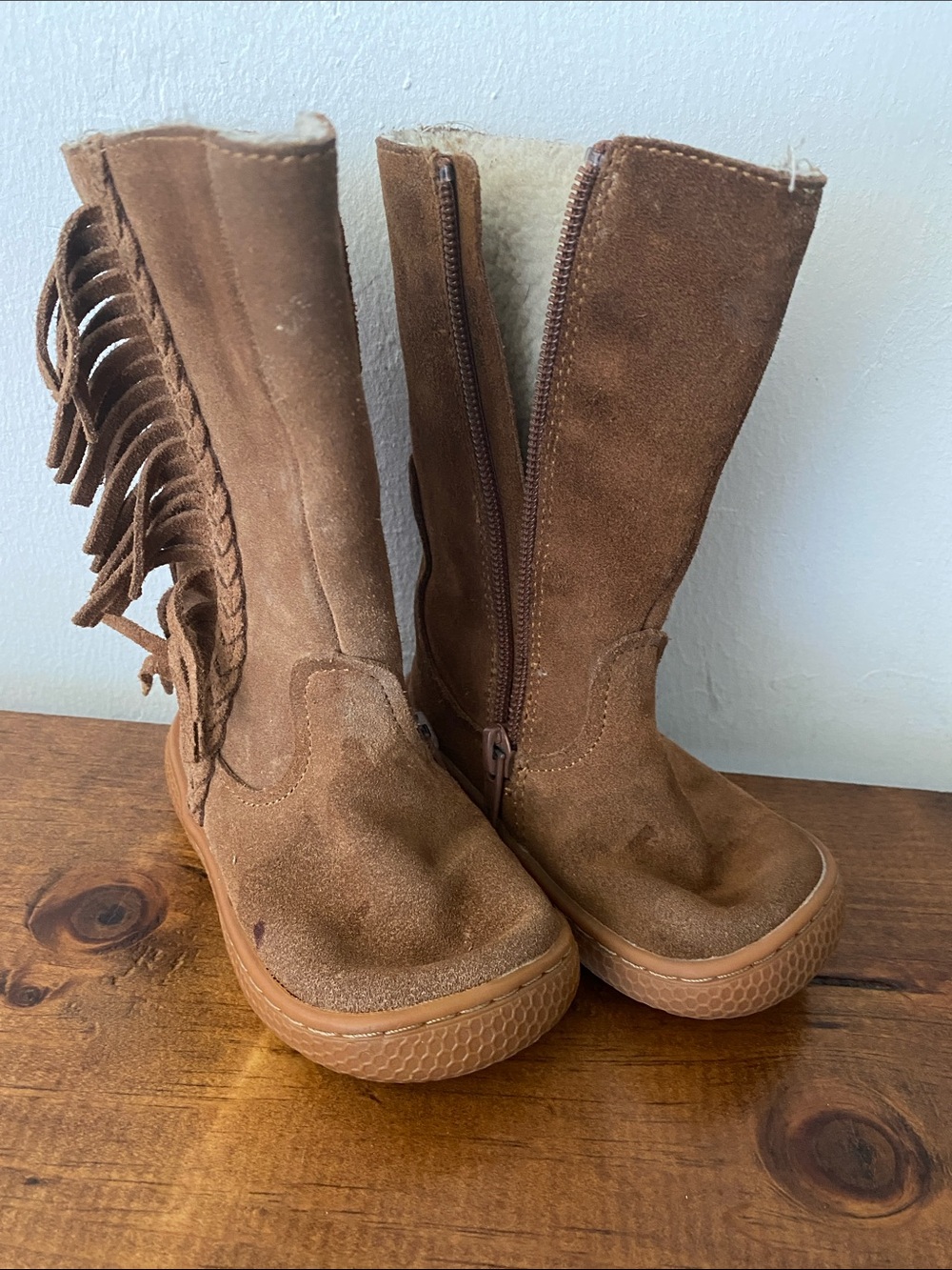 Livie & Luca Brown Suede Fringe Zip Boots